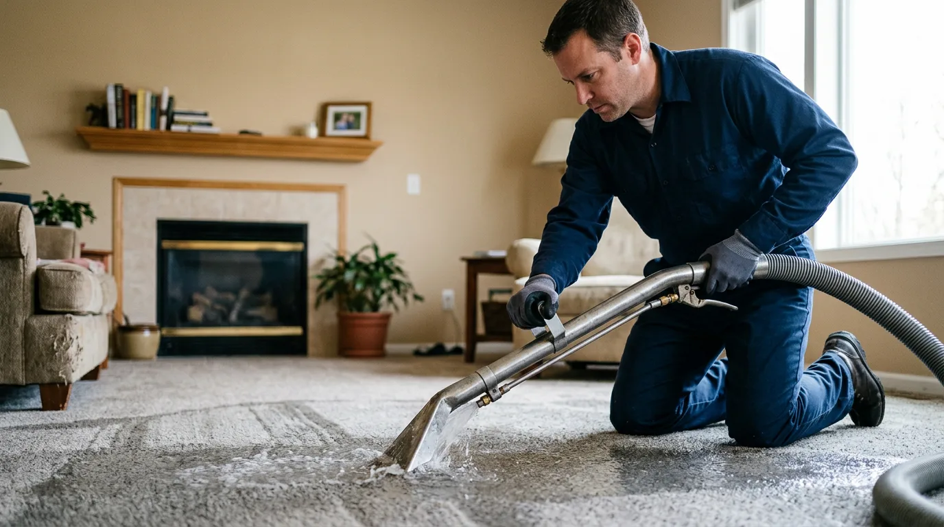 Water damage restoration technician working near Newburgh, IN